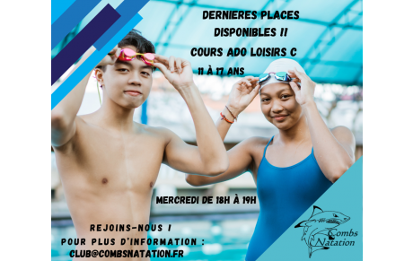 Places disponibles - Contactez nous !! club@combsnatation.fr